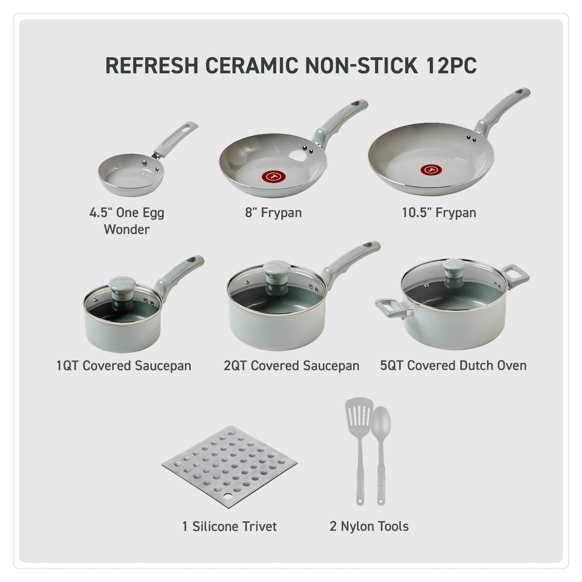 Ceramic Nonstick Pots and Pans Set, 12-Piece, Moon Grey B892