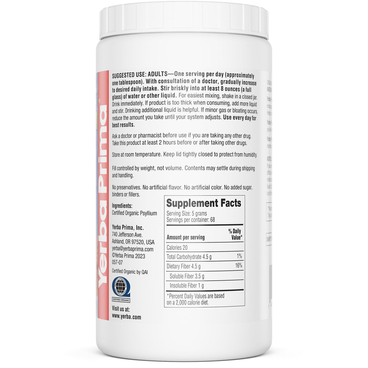 Organic Psyllium Whole Husks 12 oz Fiber Supplement P9141