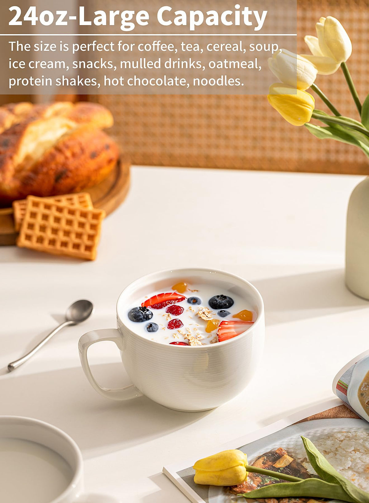 White Pasta Bowls Set of 4 and Jumbo Mugs Set of 4 W20769