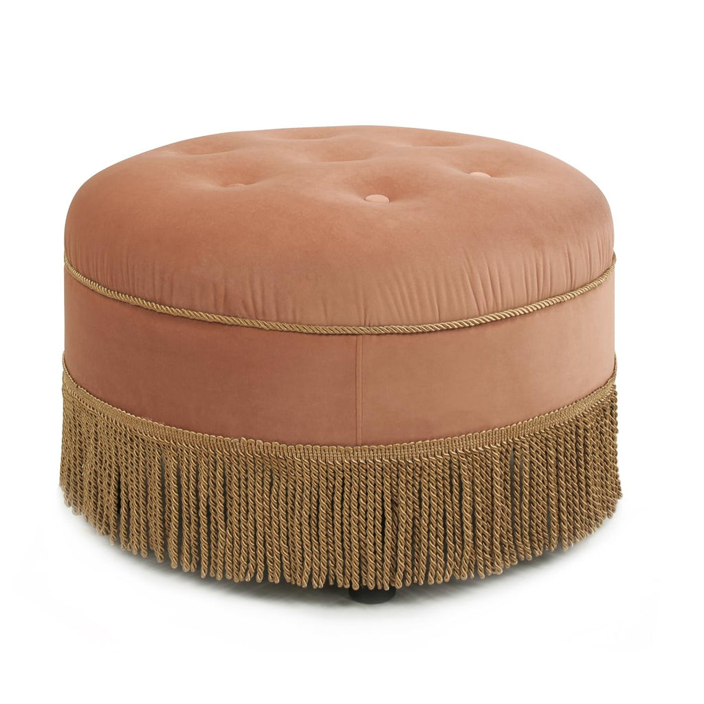 24" Orange Velvet Round Tufted Ottoman Y92455