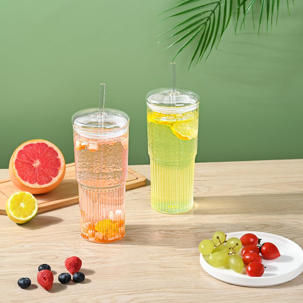 20 oz Glass Cups with Lids and Straws O79131