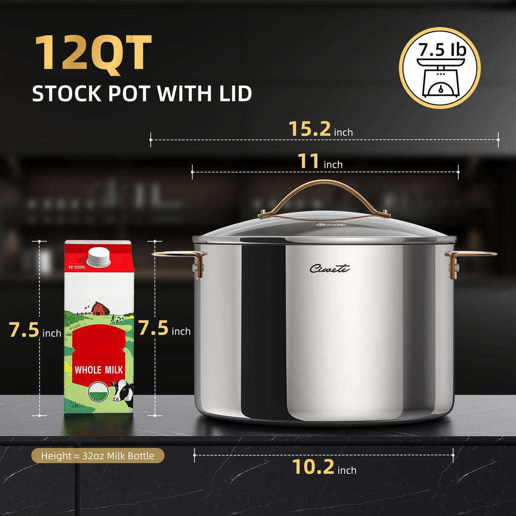 12 Quart Tri-Ply Stainless Steel Stock Pot with Lid U5079