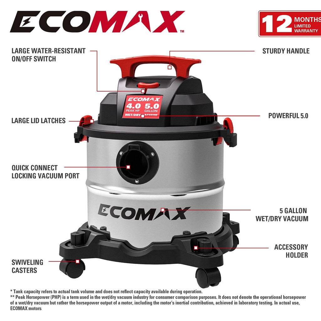 Wet and Dry 5 Gallon 4 HP Stainless Steel Shop Vacuum D91073