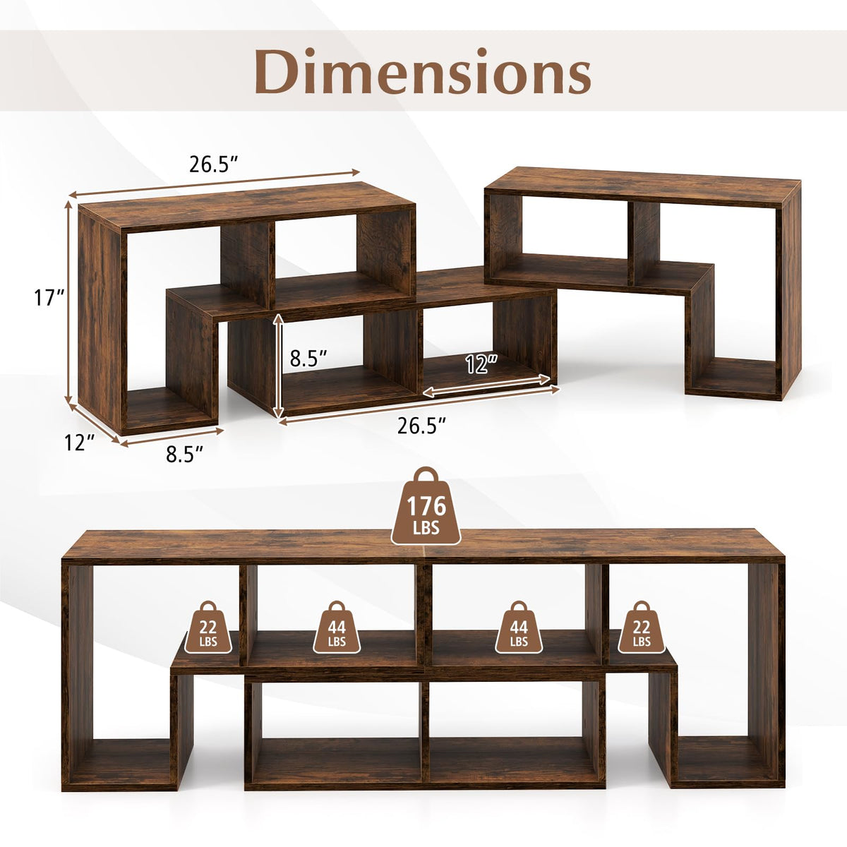 Brown 3-Piece TV Stand with Storage Cubes E8495