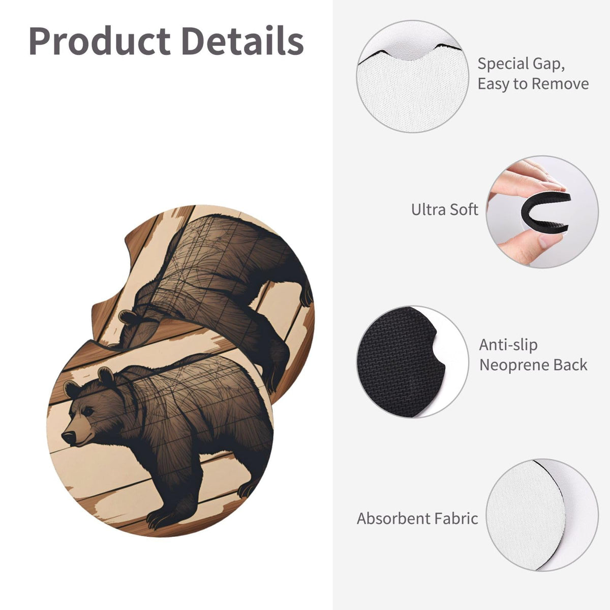 Car Coasters Set of 2 Black Bear 2.7 in Q12678