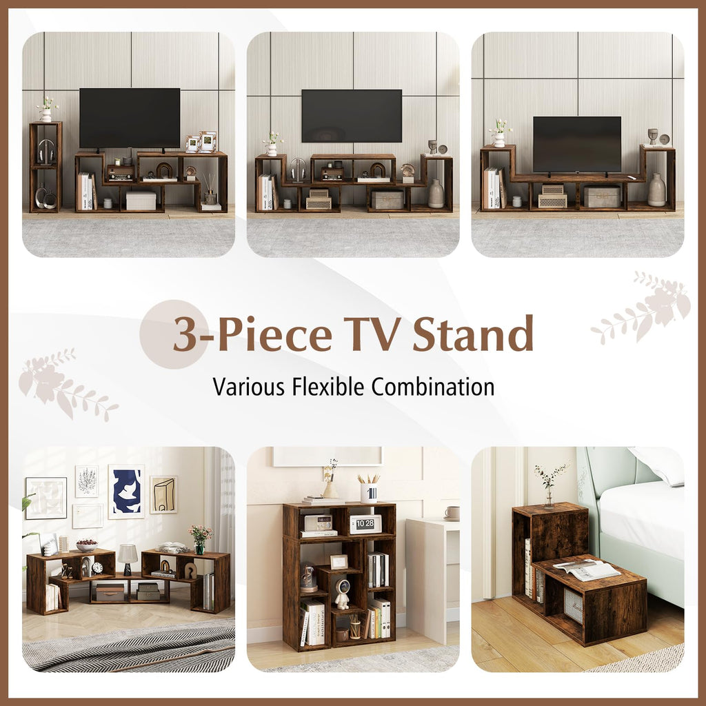 Brown 3-Piece TV Stand with Storage Cubes E8495