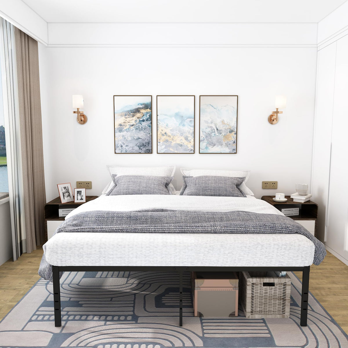 Queen Size 18 Inch Metal Platform Bed Frame S84515