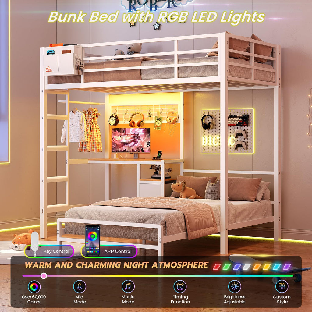 Twin Over Twin White Bunk Bed with Desk V290
