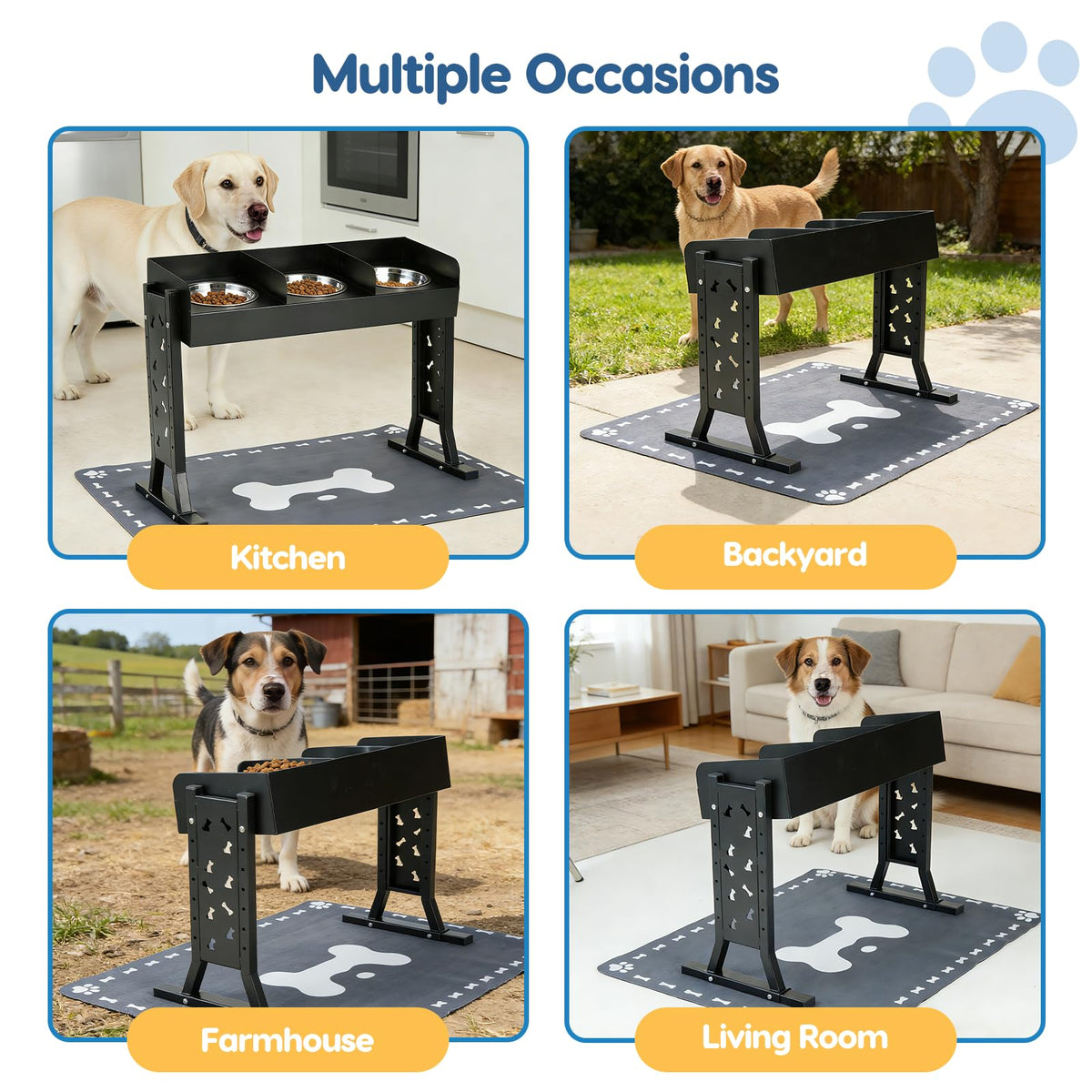 Elevated Dog Bowls with 3 Stainless Steel Bowls N32410