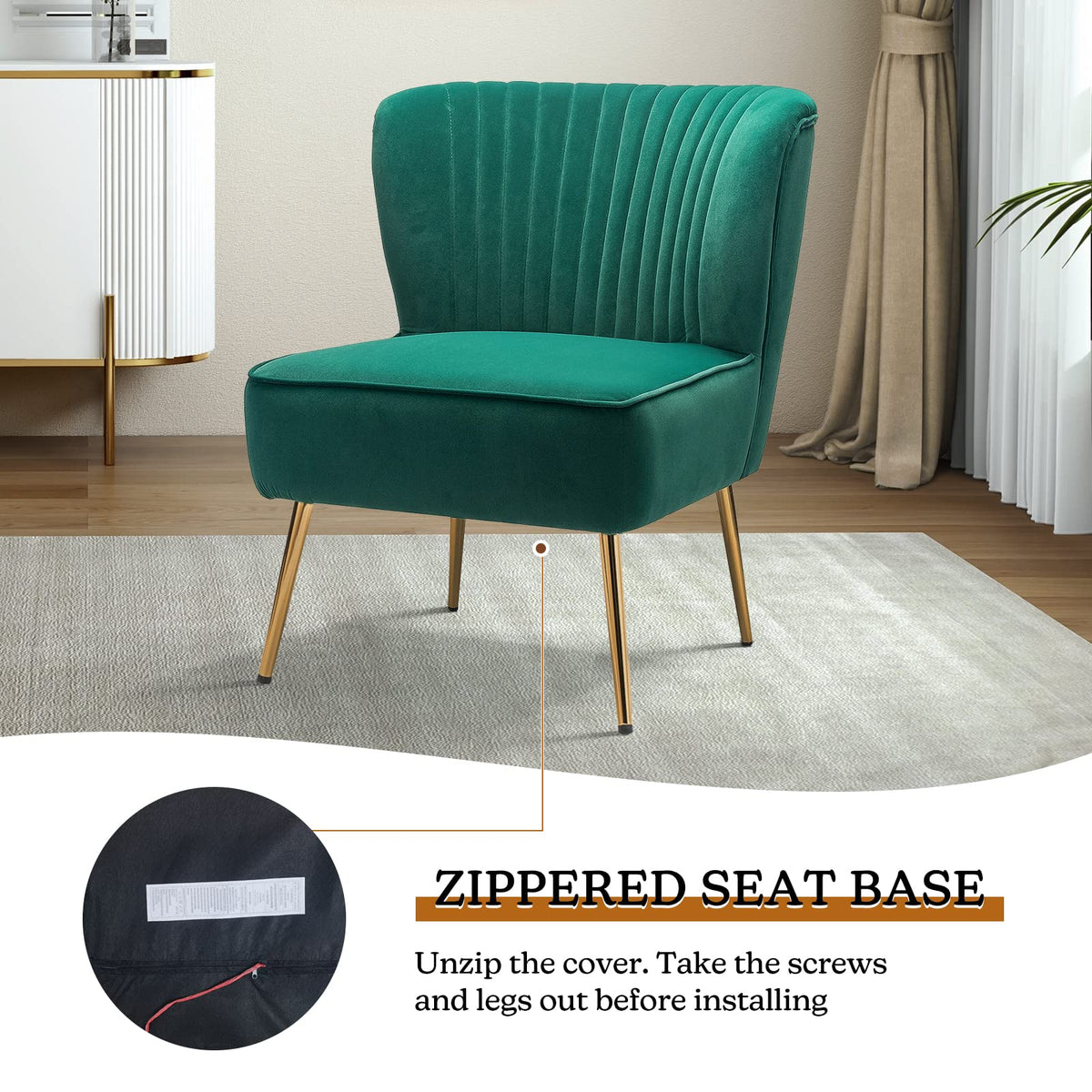 Velvet Accent Chair Set of 2 Emerald Green Wingback Armless Slipper Chair Q875908