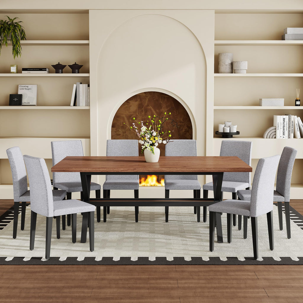 9 Piece Dining Table Set with Splicing Wood Top G6647