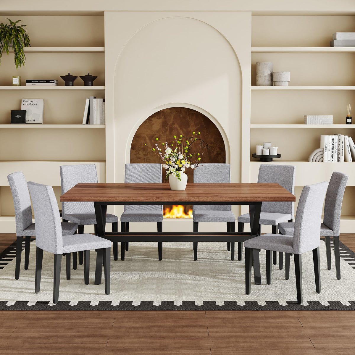 9 Piece Dining Table Set with Splicing Wood Top G6647