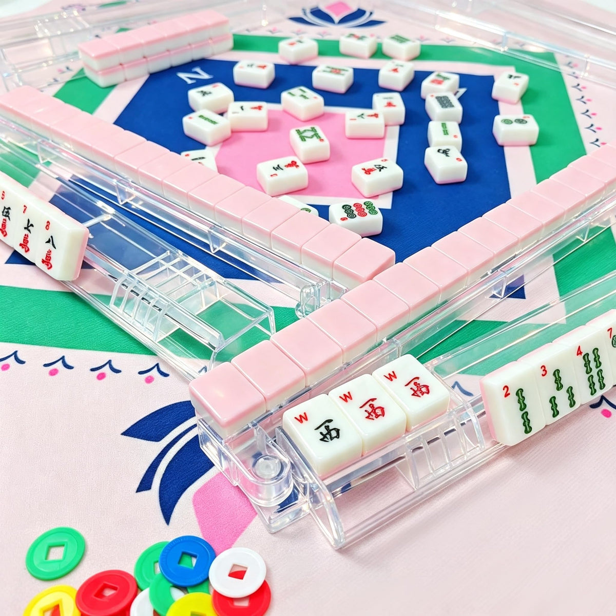 Clear Acrylic Mahjong Racks with Pushers Set of 4 Q143758