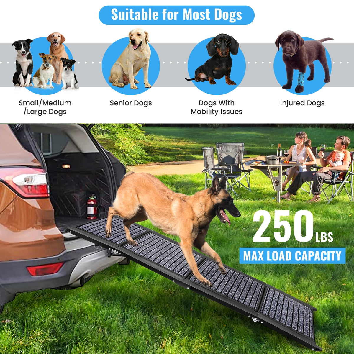 Folding Dog Ramp for Cars, 63"x17" Non-Slip Portable Pet Ramp T6037
