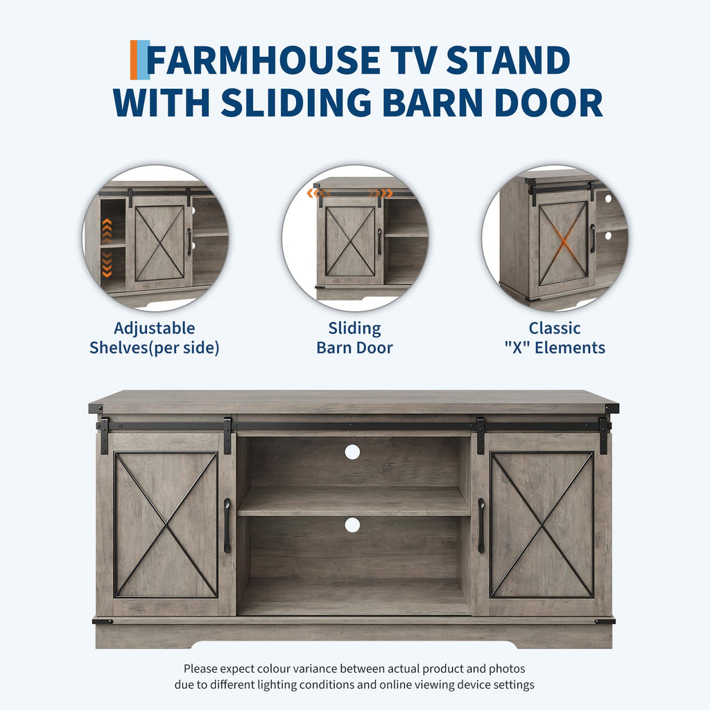 Farmhouse TV Stand with Sliding Barn Doors and Storage Cabinets J227