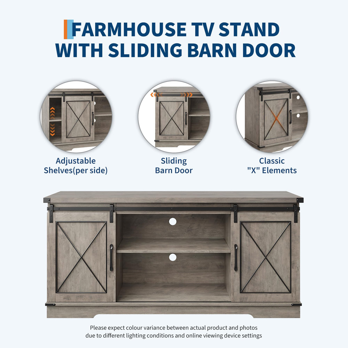 Farmhouse TV Stand with Sliding Barn Doors and Storage Cabinets J227