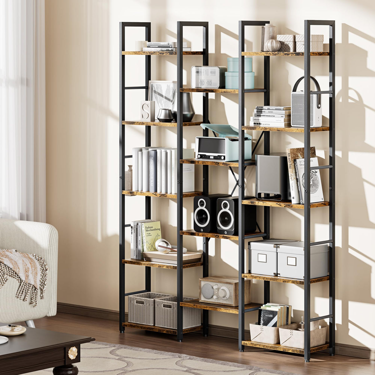 5 Tier Rustic Wood & Metal Bookshelf T8607