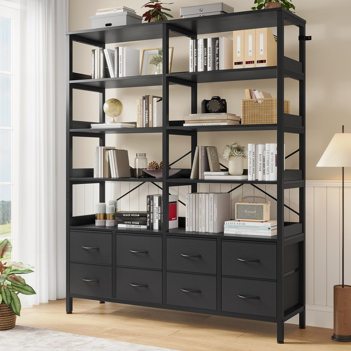 Black 8 Fabric Drawer 7-Tier Bookshelf U2038