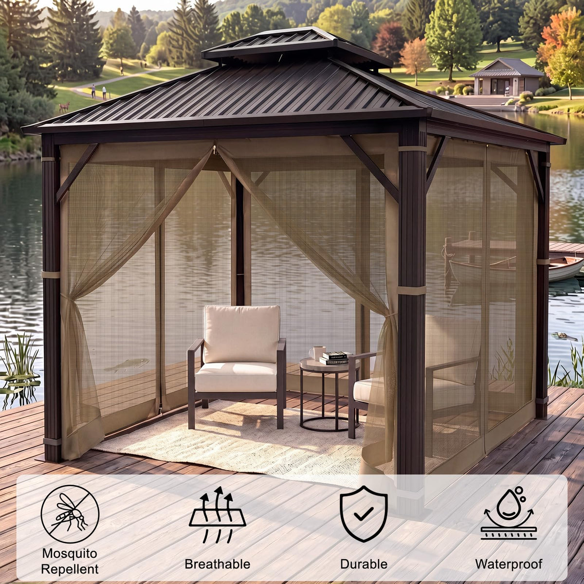 10x12 4-Panel Mosquito Netting Sidewall with Zipper B8705