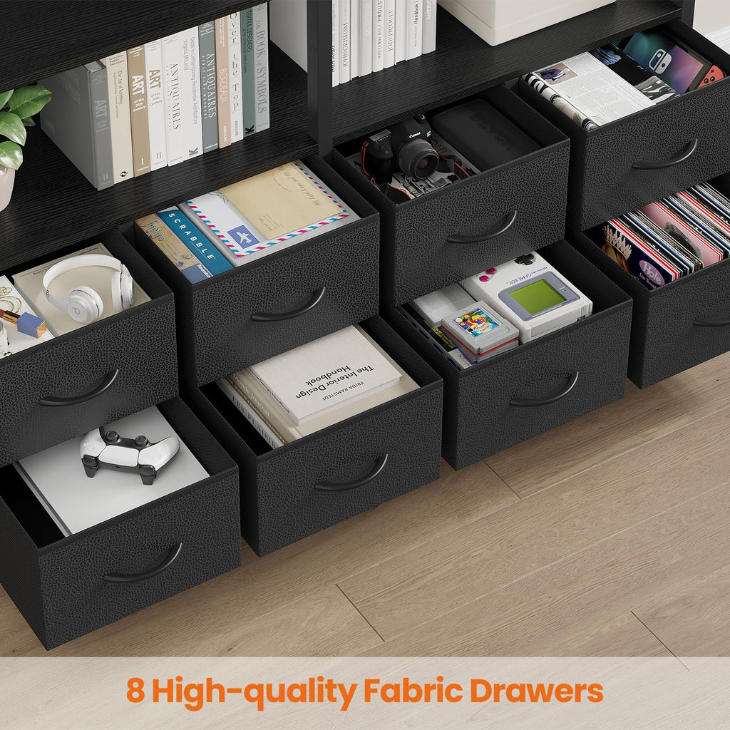 Black 8 Fabric Drawer 7-Tier Bookshelf U2038