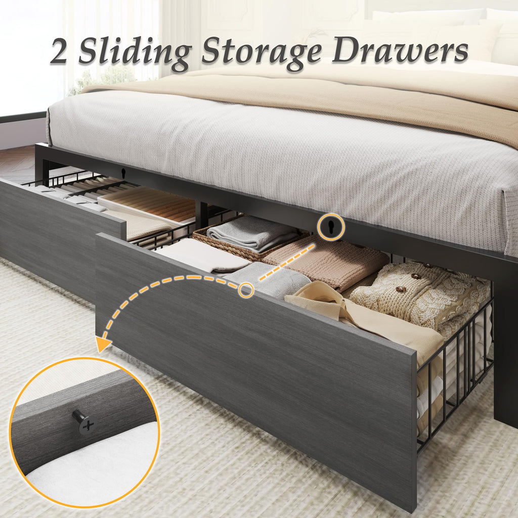 Rustic Grey Full Bed Frame with Charging Station D792321
