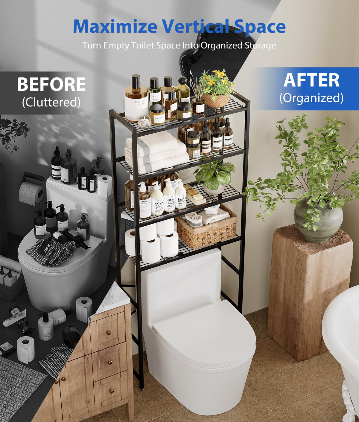 4-Tier Over The Toilet Storage Rack, Black H97148