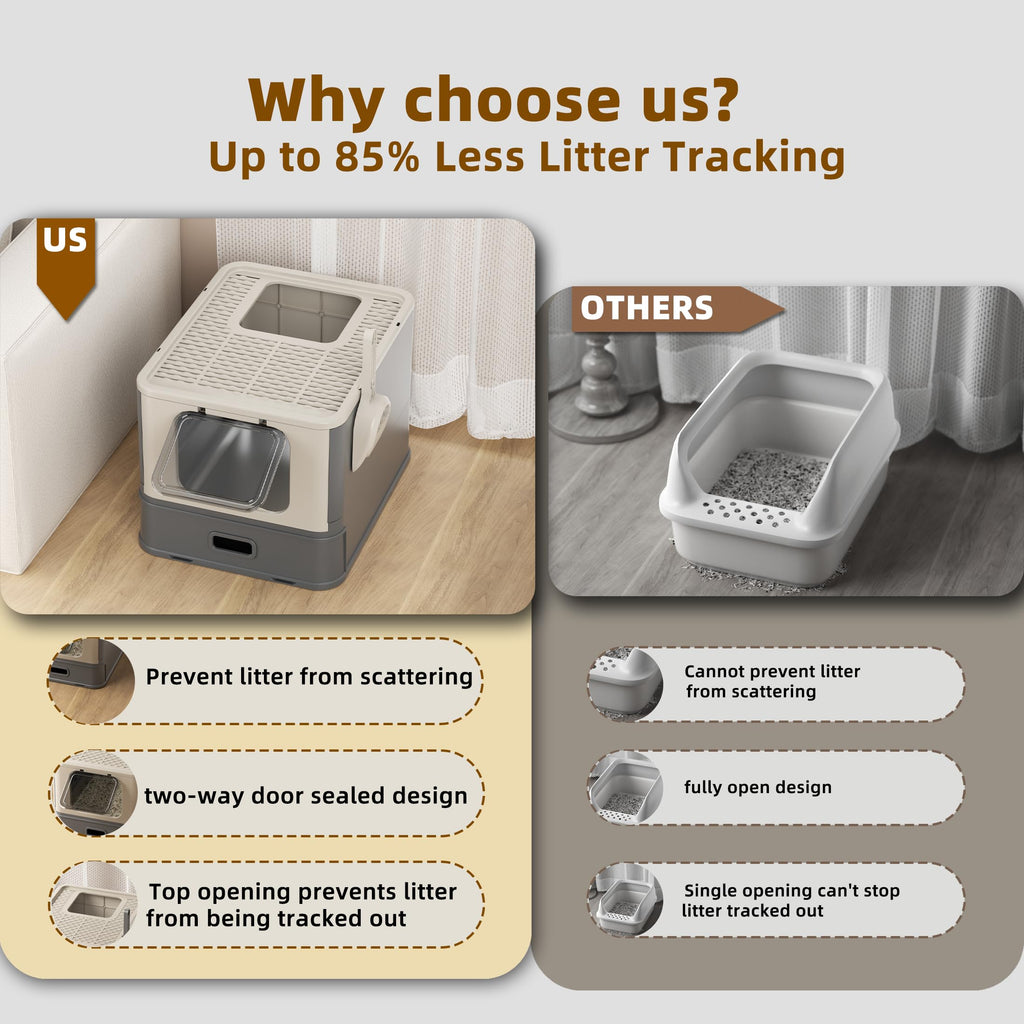 XL Enclosed Stainless Steel Cat Litter Box with Pull-Out Drawer G810