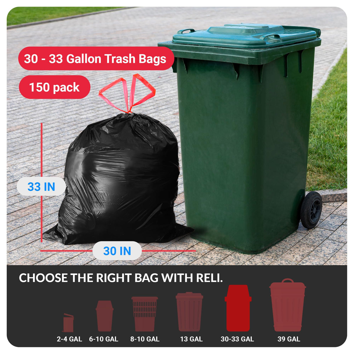 30 Gallon Black Drawstring Trash Bags 150 Count X7414