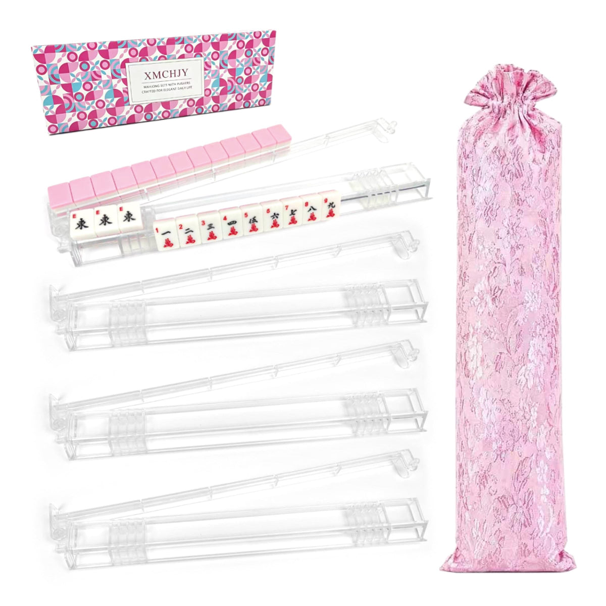 Clear Acrylic Mahjong Racks with Pushers Set of 4 Q143758