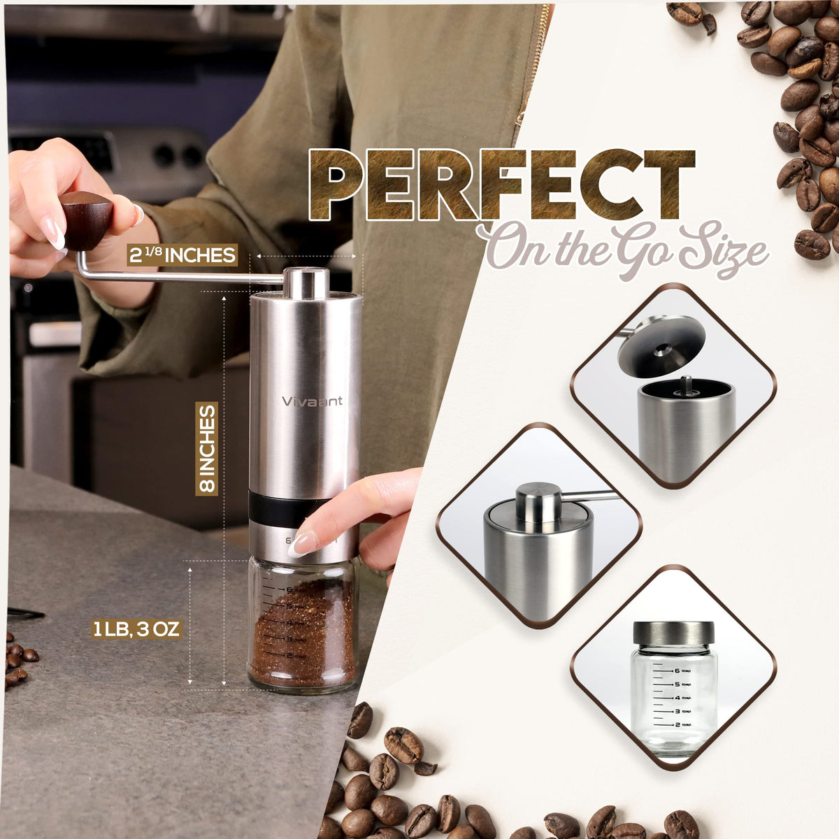 Manual Coffee Grinder Stainless Steel Conical Burr Mill G2441