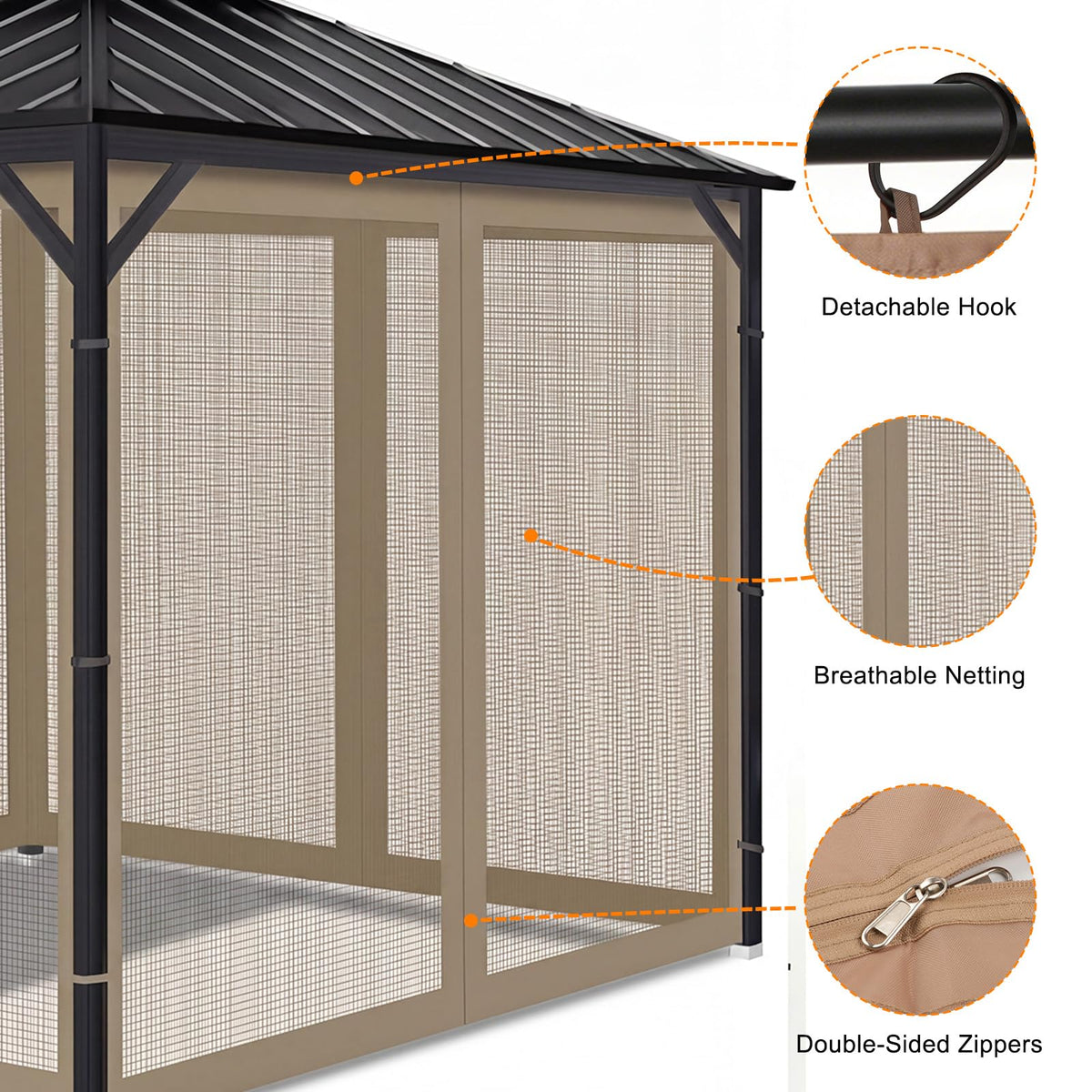 10x12 4-Panel Mosquito Netting Sidewall with Zipper B8705