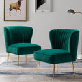 Velvet Accent Chair Set of 2 Emerald Green Wingback Armless Slipper Chair Q875908