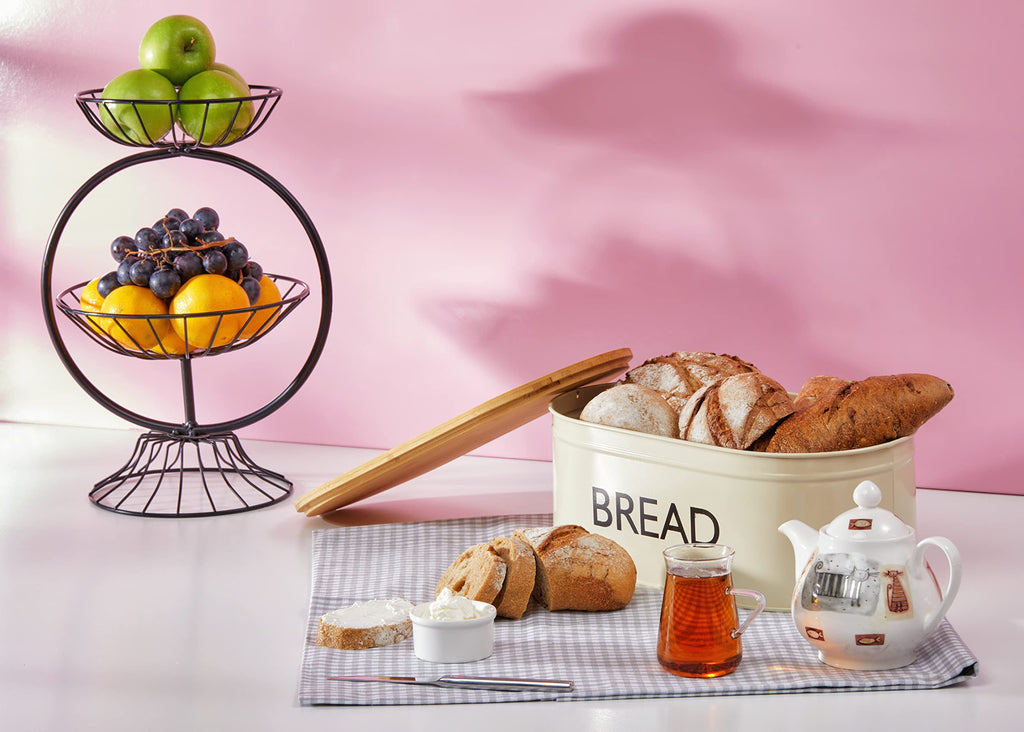 Metal Bread Box with Bamboo Lid Q3844