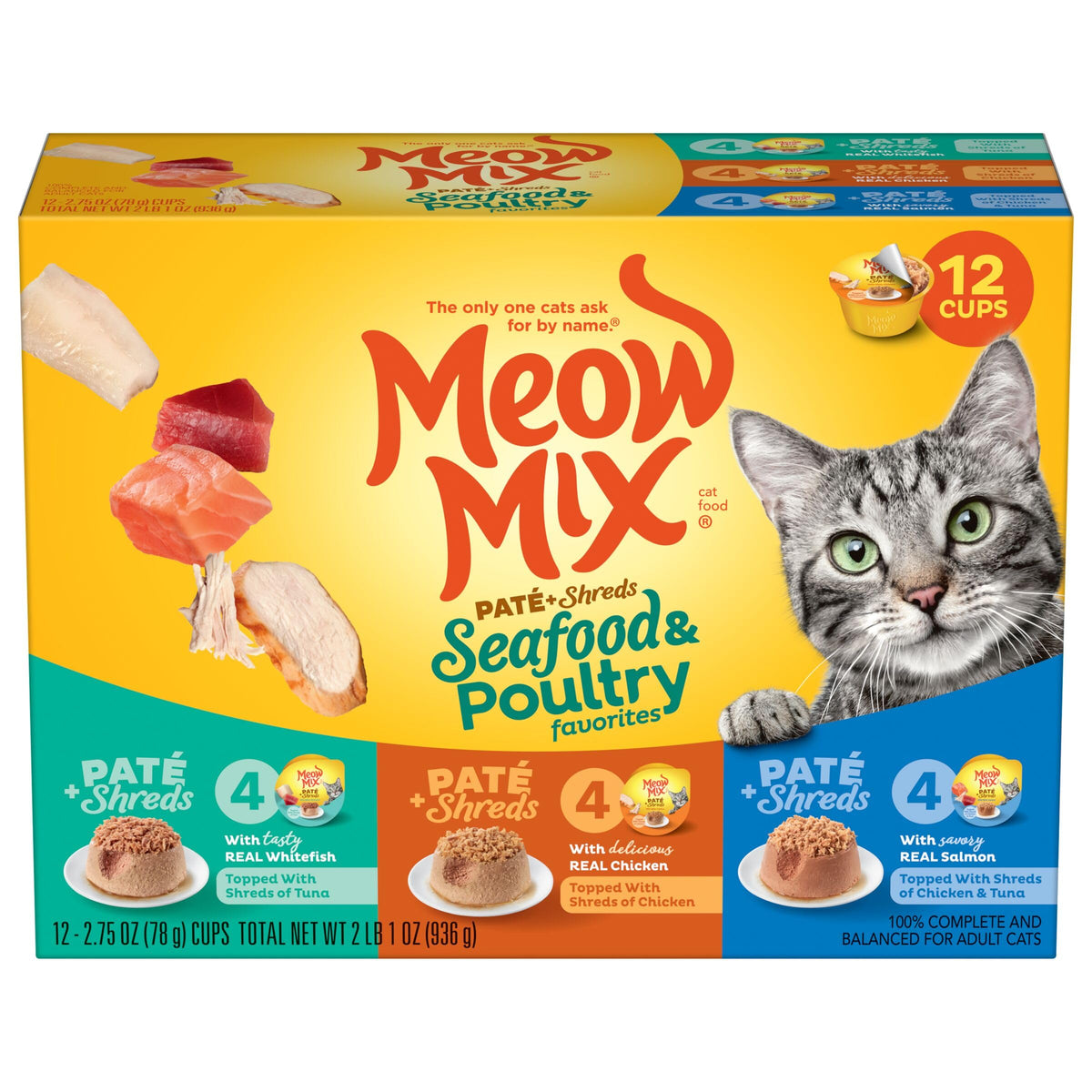 Dry Cat Food 6.3 Pound Bag + Wet Cat Food Variety Pack 2.75 Ounce Cups J62961