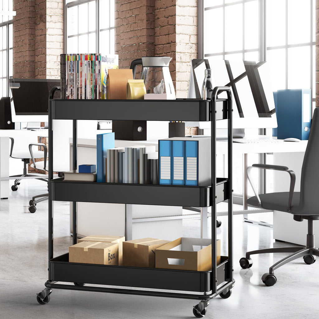 26" 3-Tier Metal Utility Cart, Black Y831