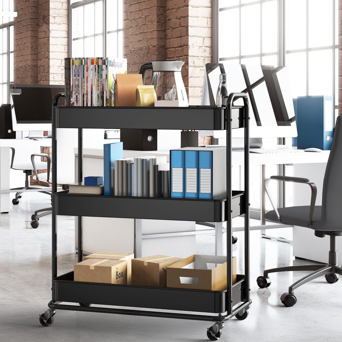 26" 3-Tier Metal Utility Cart, Black Y831