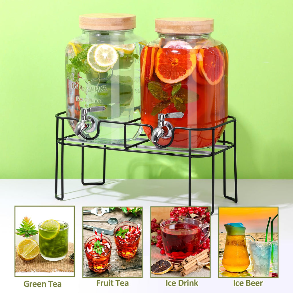 2 Pack 1 Gallon Glass Drink Dispenser with Bamboo Lid L514805