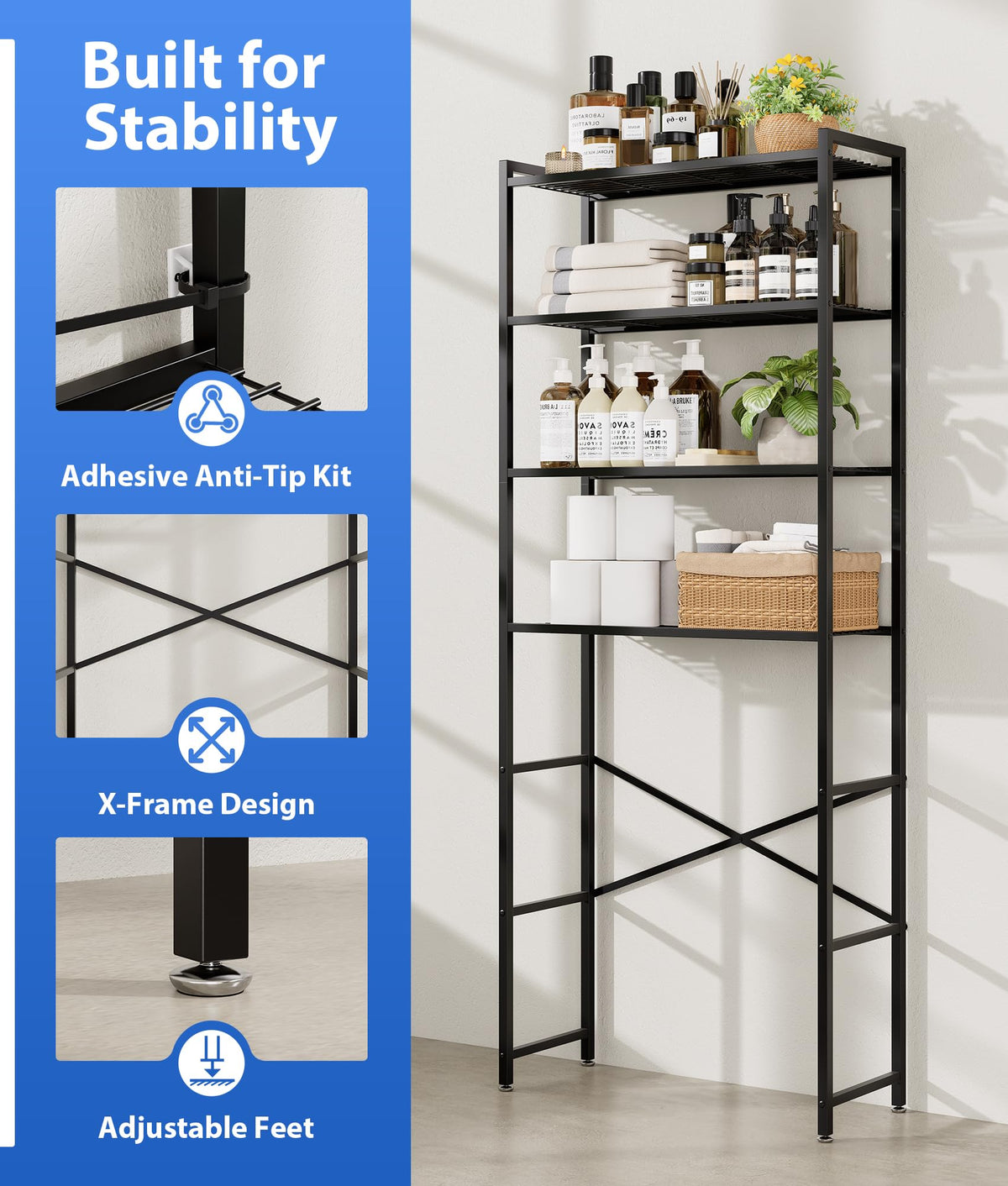 4-Tier Over The Toilet Storage Rack, Black H97148