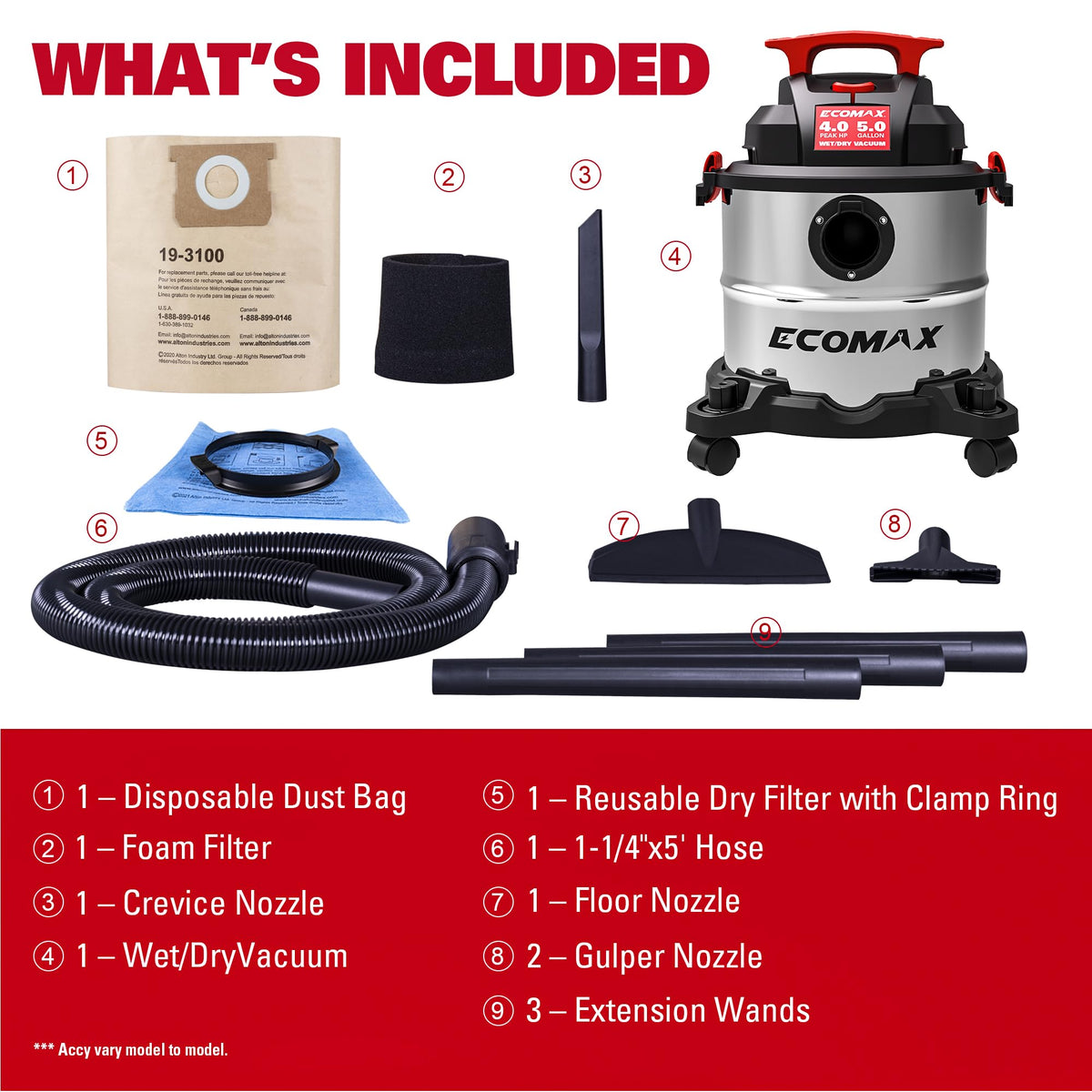 Wet and Dry 5 Gallon 4 HP Stainless Steel Shop Vacuum D91073