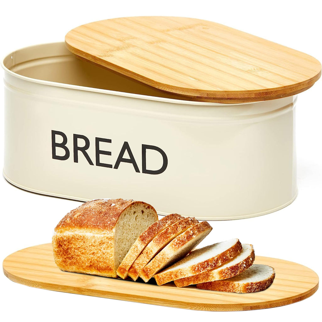 Metal Bread Box with Bamboo Lid Q3844
