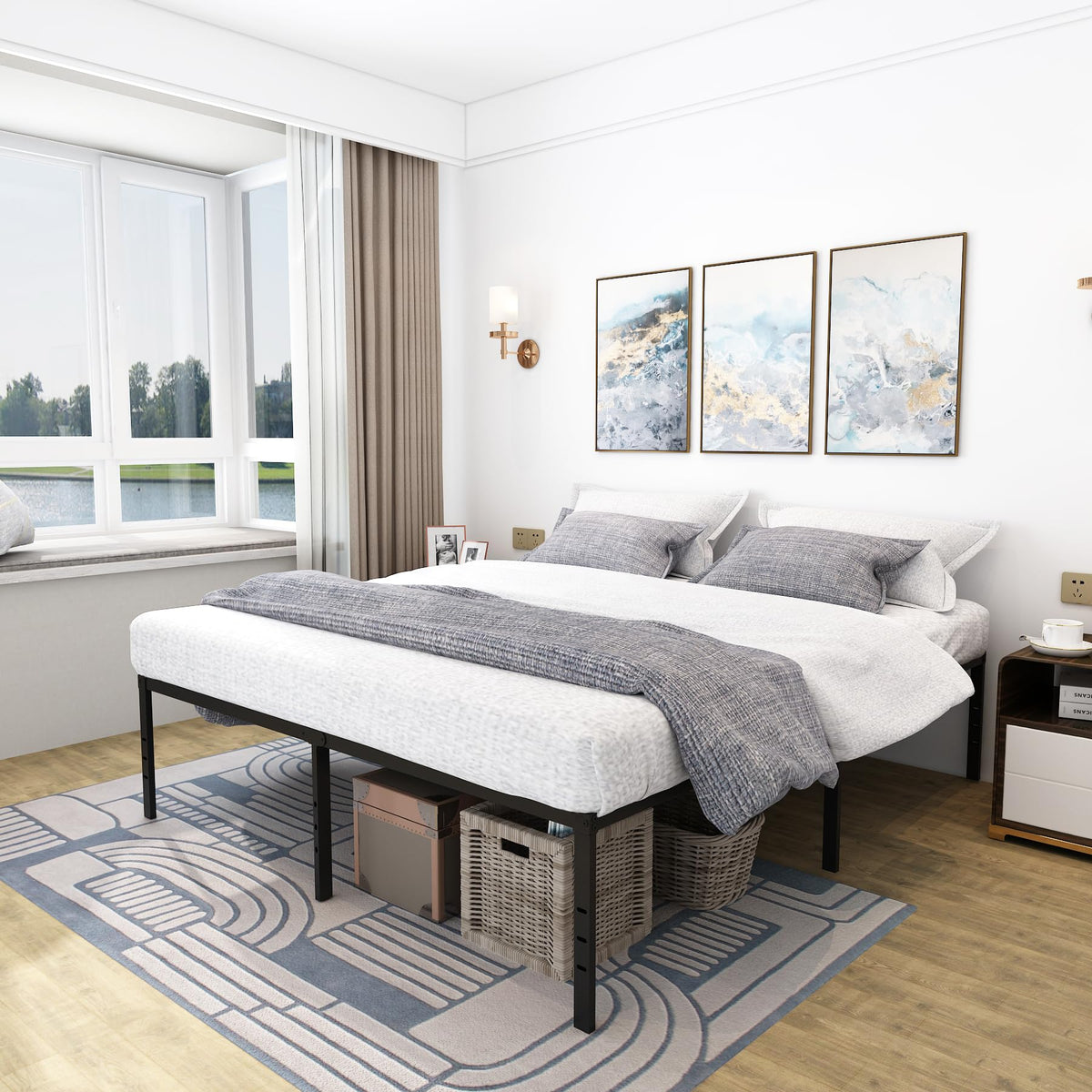 Queen Size 18 Inch Metal Platform Bed Frame S84515