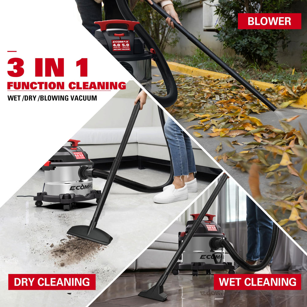 Wet and Dry 5 Gallon 4 HP Stainless Steel Shop Vacuum D91073