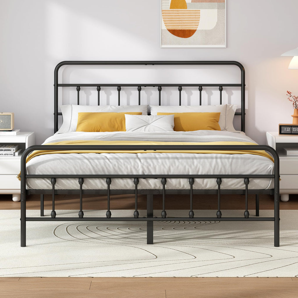 Queen Metal Bed Frame with Victorian Headboard & Footboard T34366