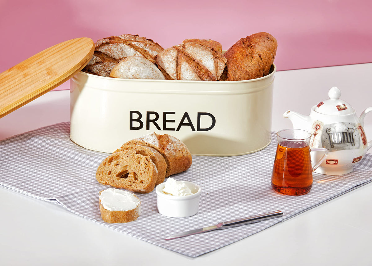 Metal Bread Box with Bamboo Lid Q3844
