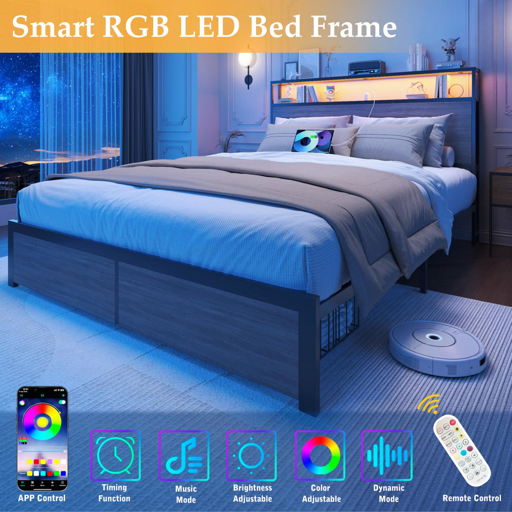 Rustic Grey Full Bed Frame with Charging Station D792321