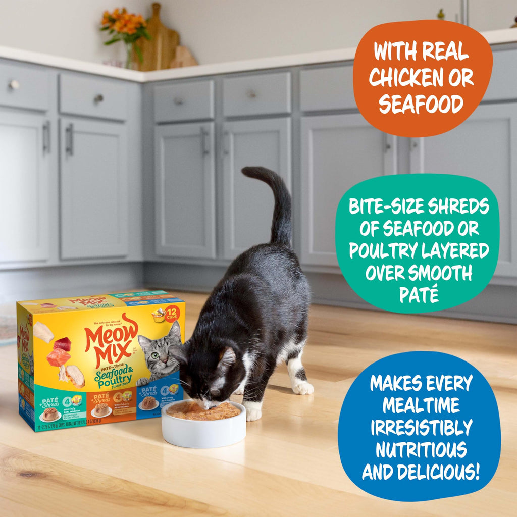 Dry Cat Food 6.3 Pound Bag + Wet Cat Food Variety Pack 2.75 Ounce Cups J62961