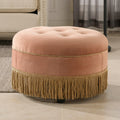 24" Orange Velvet Round Tufted Ottoman Y92455