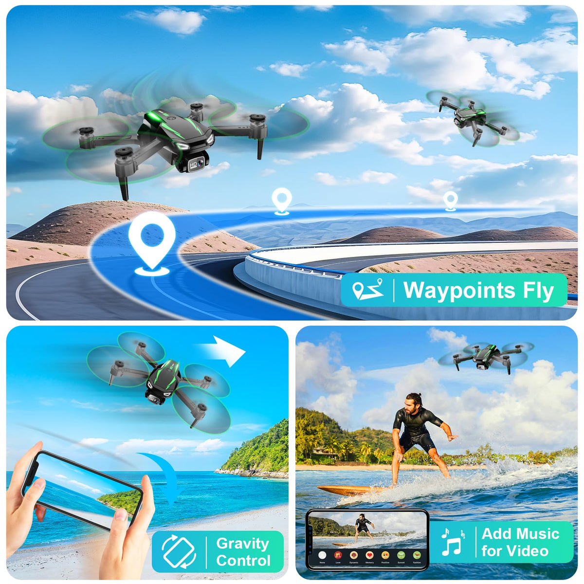 Foldable Mini Drone with 1080P Camera, 2 Batteries F23305