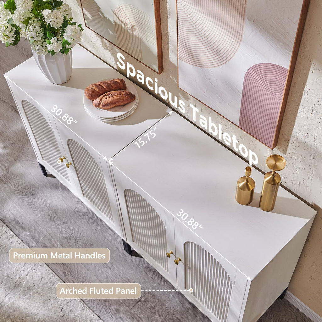 White Modern Arched Sideboard Buffet Cabinet with Storage Q5736