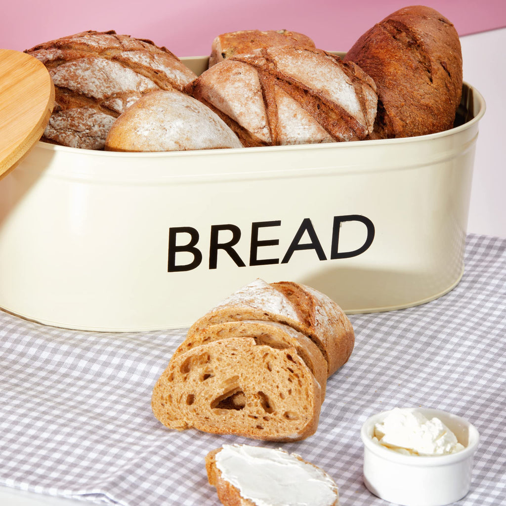 Metal Bread Box with Bamboo Lid Q3844